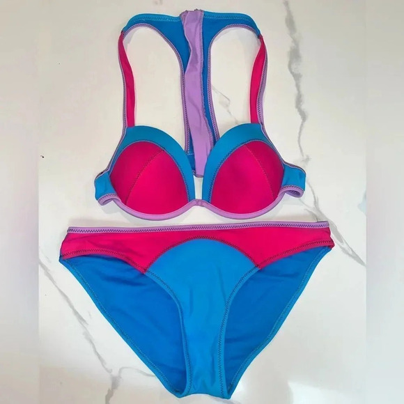 Tinibikini Colorblock Blue/Pink Bikini Sz Small - Picture 2 of 5